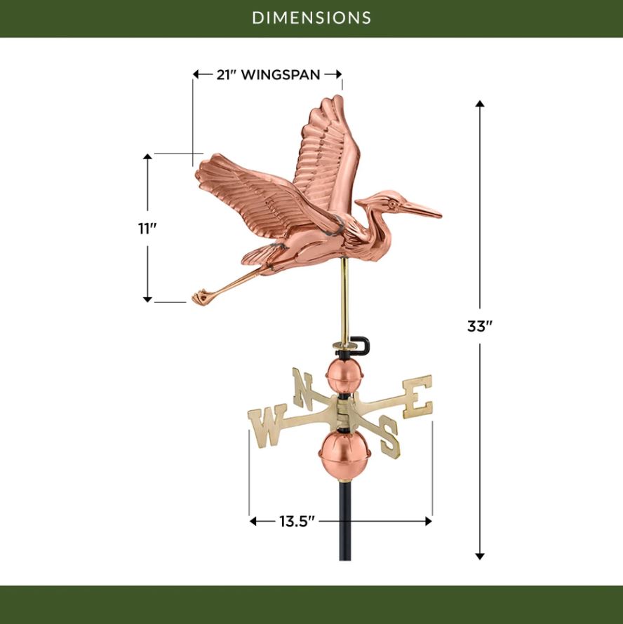 Blue Heron Pure Copper Weathervane