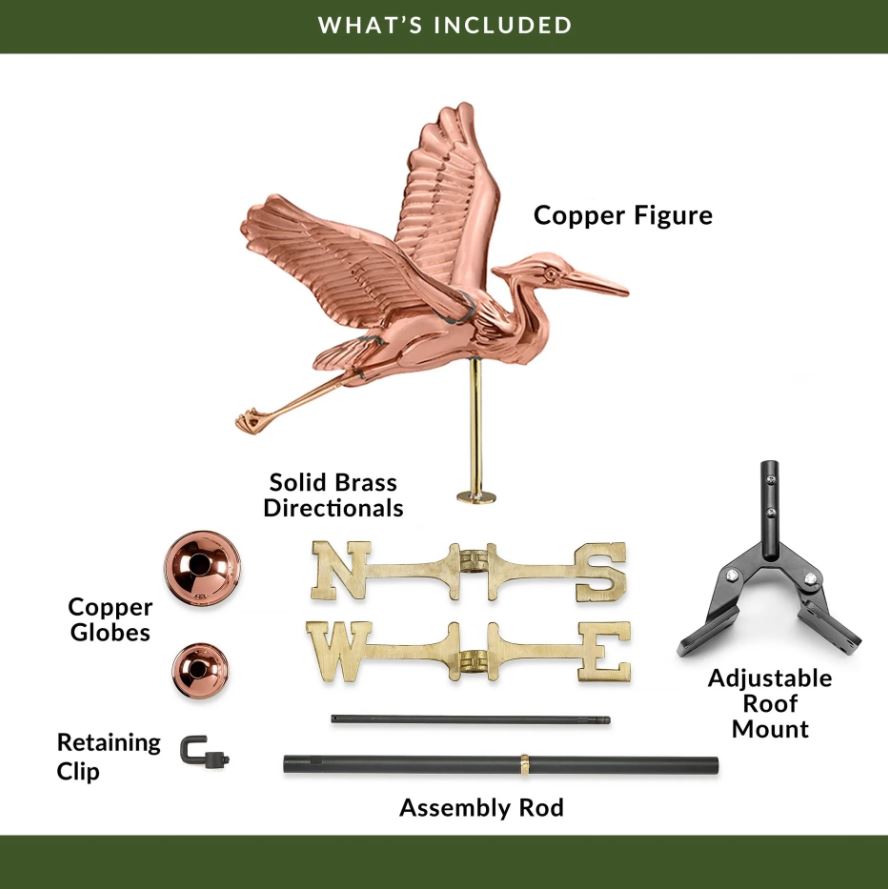 Blue Heron Pure Copper Weathervane